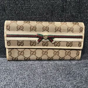 Gucci Beige Brown GG Supreme Continental Wallet with Green-Red Web